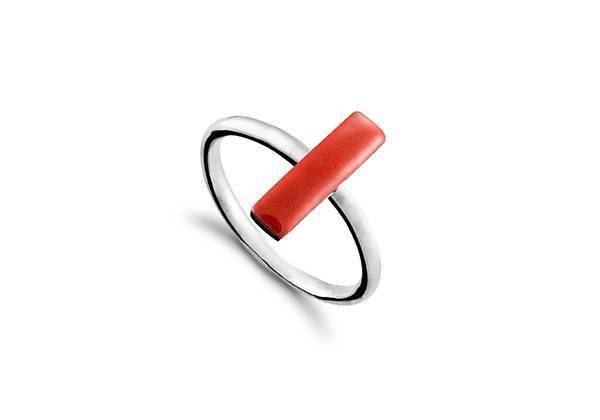 Кольцо из серебра PJ Прямоугольник с эмалью Красный