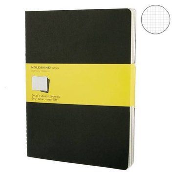 Большая тетрадь (3 шт) Moleskine Cahier черная Клетка QP322 фото