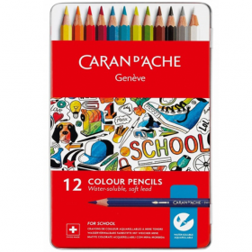 Набір акварельні олівці Caran d'Ache School Line Метал. бокс 12 кольорів 1290.312 фото