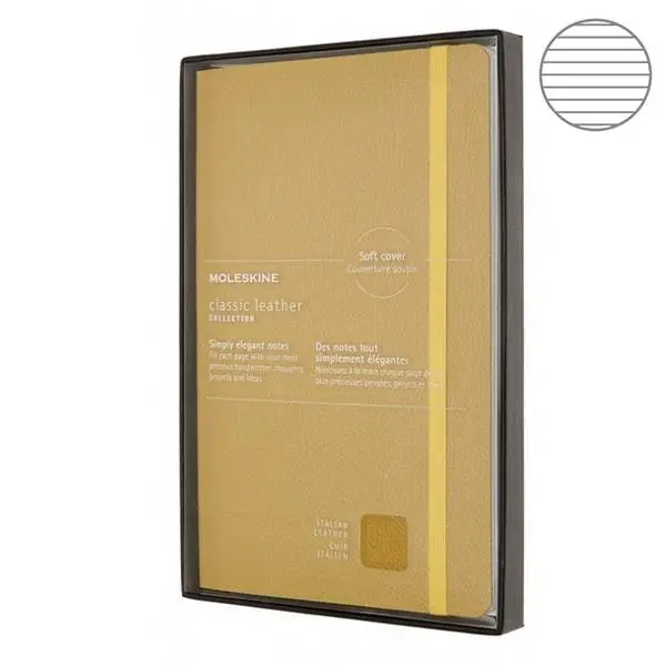 Середній Шкіряний блокнот Moleskine Leather Янтар в лінію + прозорий бокс