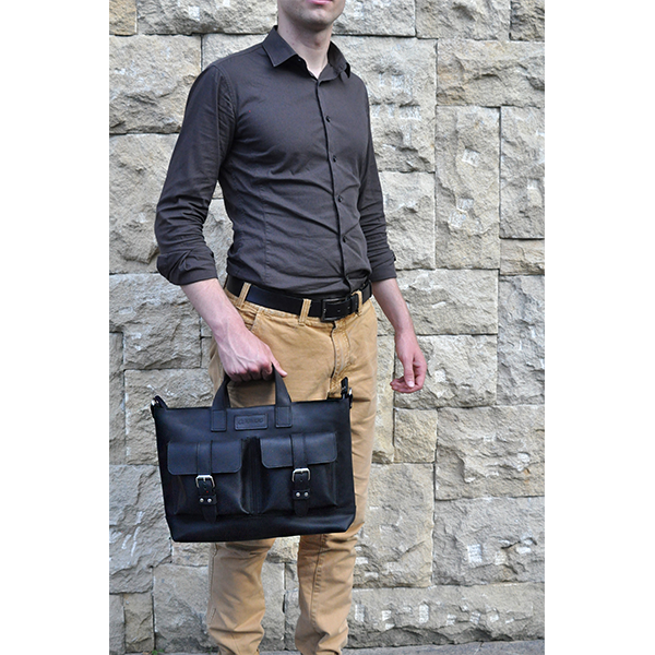 Кожаный мужской портфель AV2 Черный (B660)