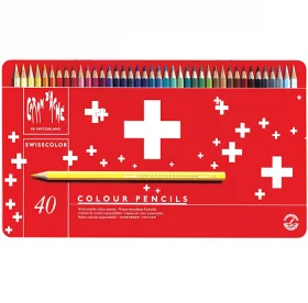Набір акварельних олівців Caran d&#39;Ache Swisscolor 40 кольорів + металевий бокс
