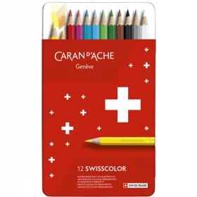 Набор Водостойких Карандашей Caran d'Ache Swisscolor Металлический бокс 12 цветов