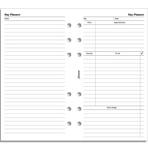 Бланки План на день Filofax Personal White (131319)