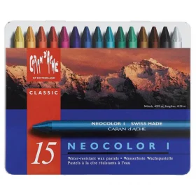 Пастель восковая Water-resistant Caran d'Ache Neocolor I Метал. бокс 15 цветов