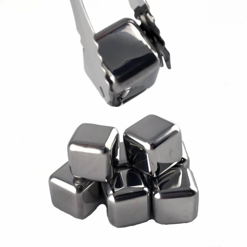 Набір сталевих каменів для віскі + щипці (8 шт)