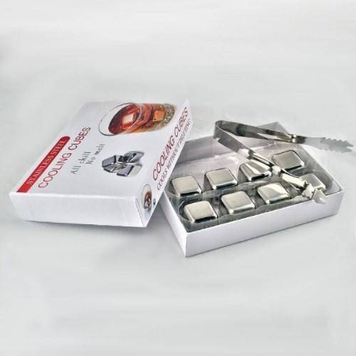 Набір сталевих каменів для віскі + щипці (8 шт)