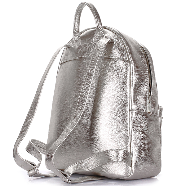 Рюкзак женский кожаный Poolparty XS Серебро