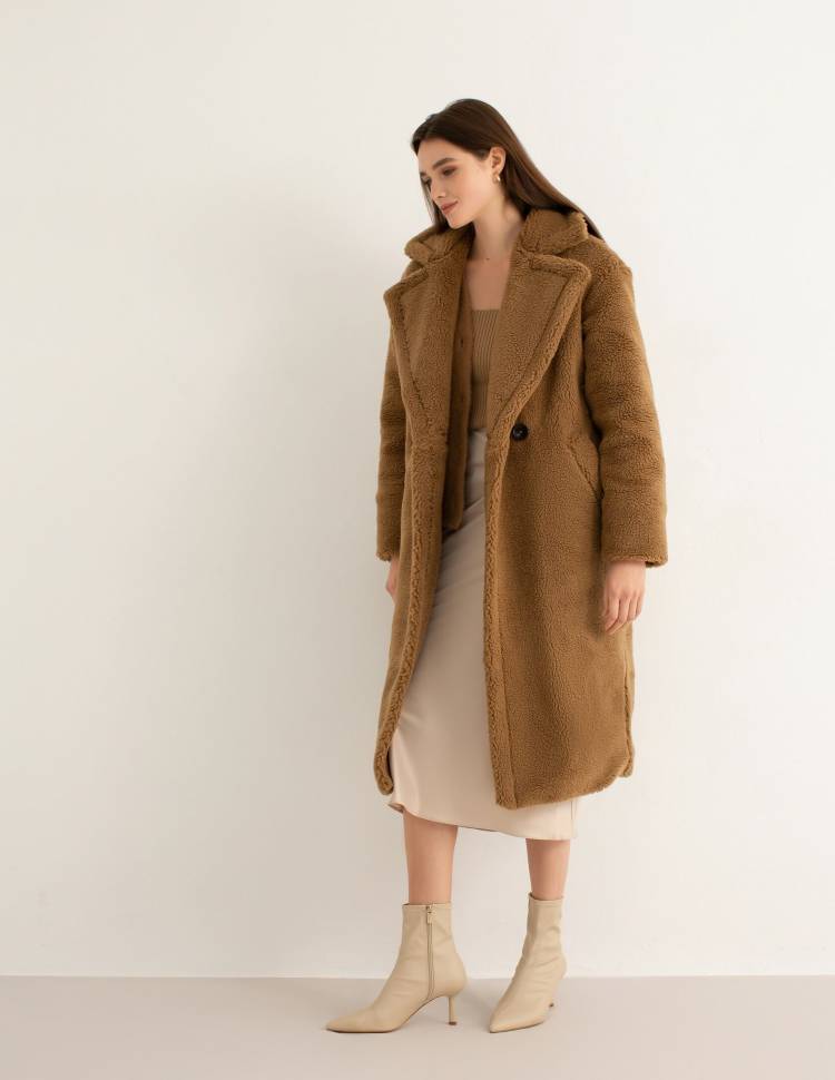 Шуба з еко-хутра Oversize Коричнева