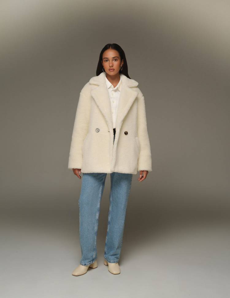 Шуба з еко-хутра Mia Молочна