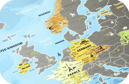 Скретч-карта Европы на английском Discovery Map