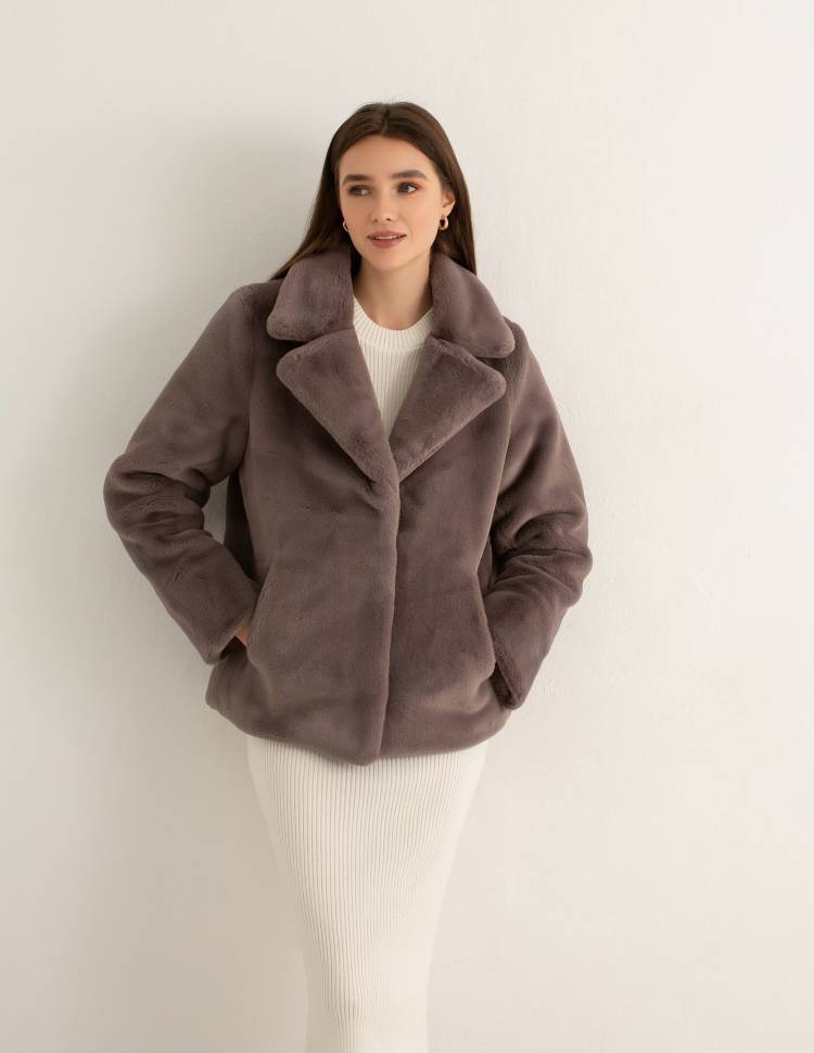 Коротка шуба з еко-хутра Maya Какао