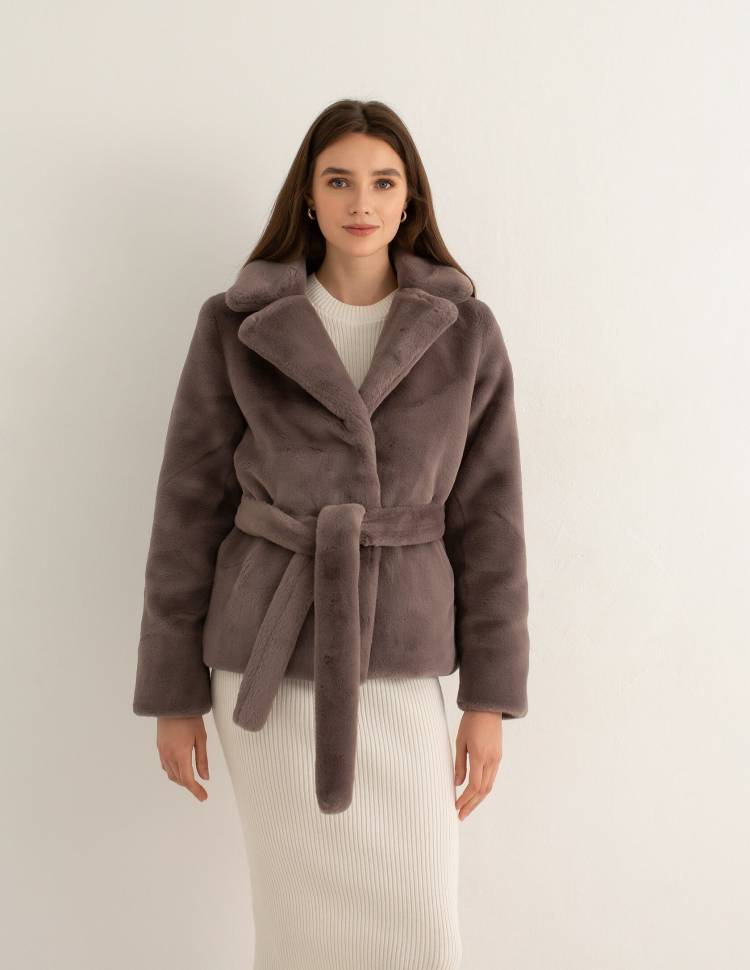 Коротка шуба з еко-хутра Maya Какао