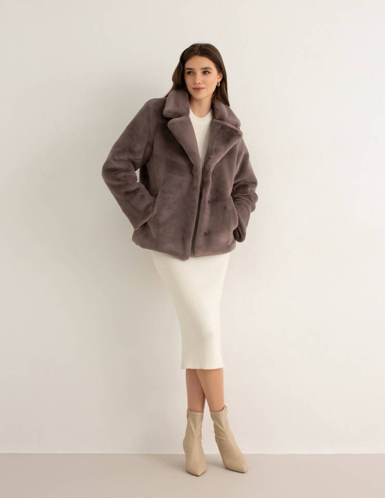 Коротка шуба з еко-хутра Maya Какао