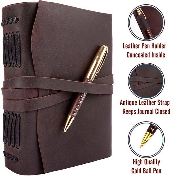 Кожаный блокнот Comfy Strap A5 Коричневый в линию + ручка