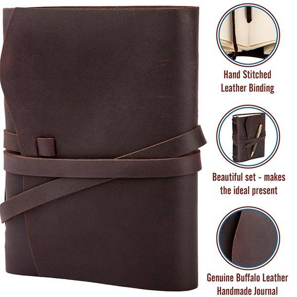 Кожаный блокнот Comfy Strap A5 Коричневый в линию + ручка