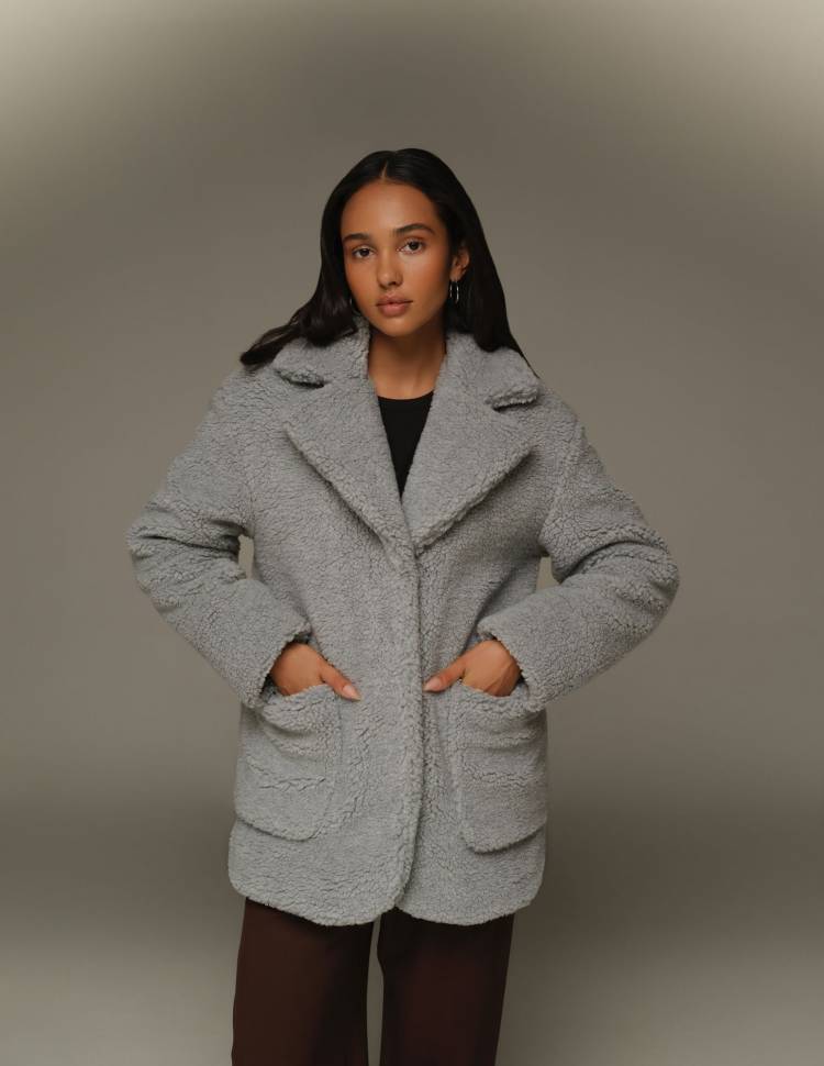 Шуба Midi из эко-меха Grace Серая