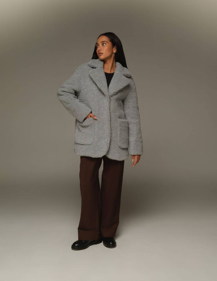 Шуба Midi из эко-меха Grace Серая