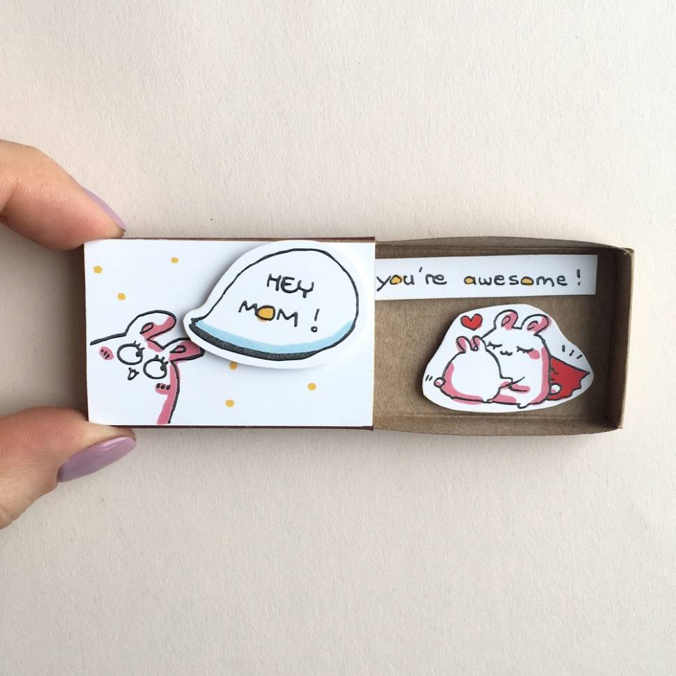 Открытка в спичечной коробке I Love You Mom