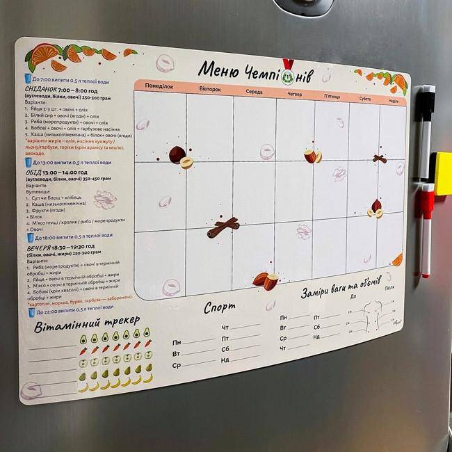 Меню на неделю магнитное Правильное Питание Меню Чемпионов LifeFLUX А3