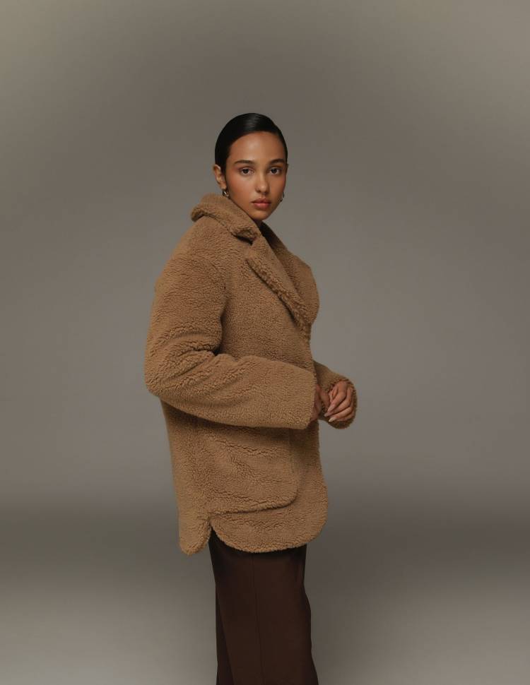 Шуба Midi из эко-меха Grace Коричневая