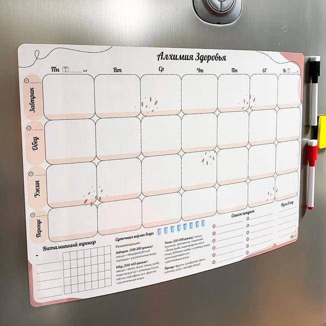 Магнитное Меню на неделю Алхимия Здоровья LifeFLUX Правильное Питание А3