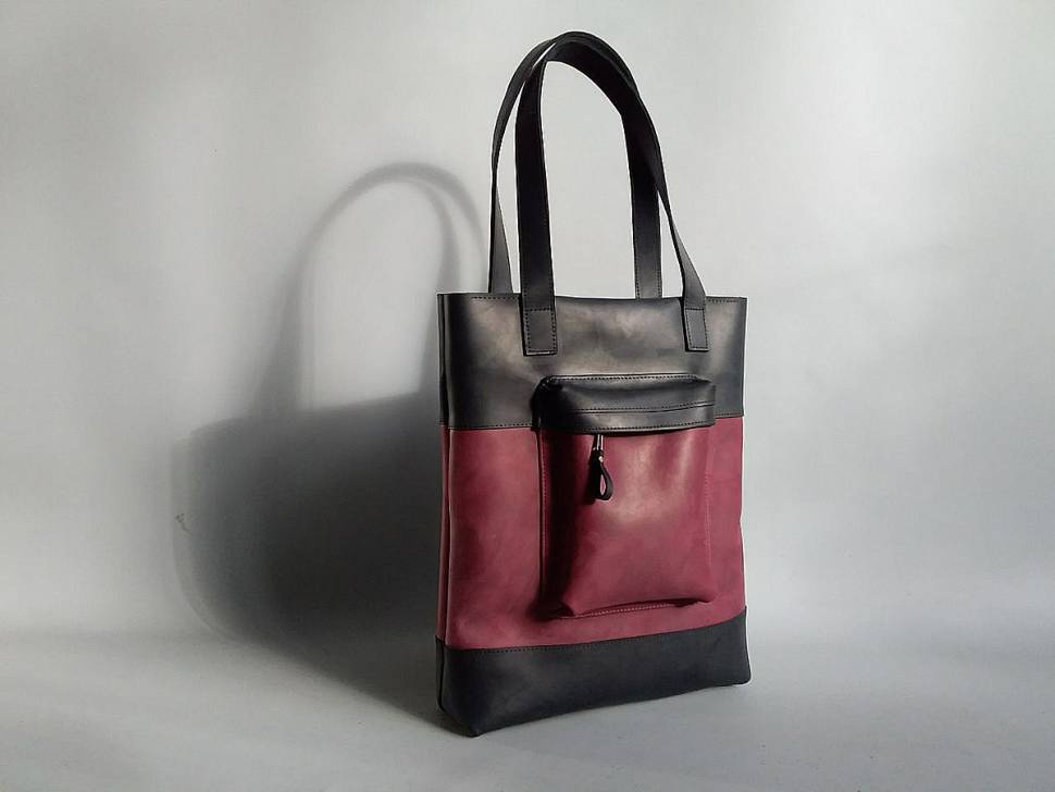 Кожаная женская сумка-шоппер AV2 Черный бордо (B653)