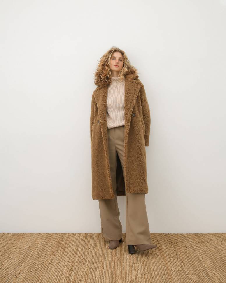 Довга шуба з еко-хутра Коричнева 