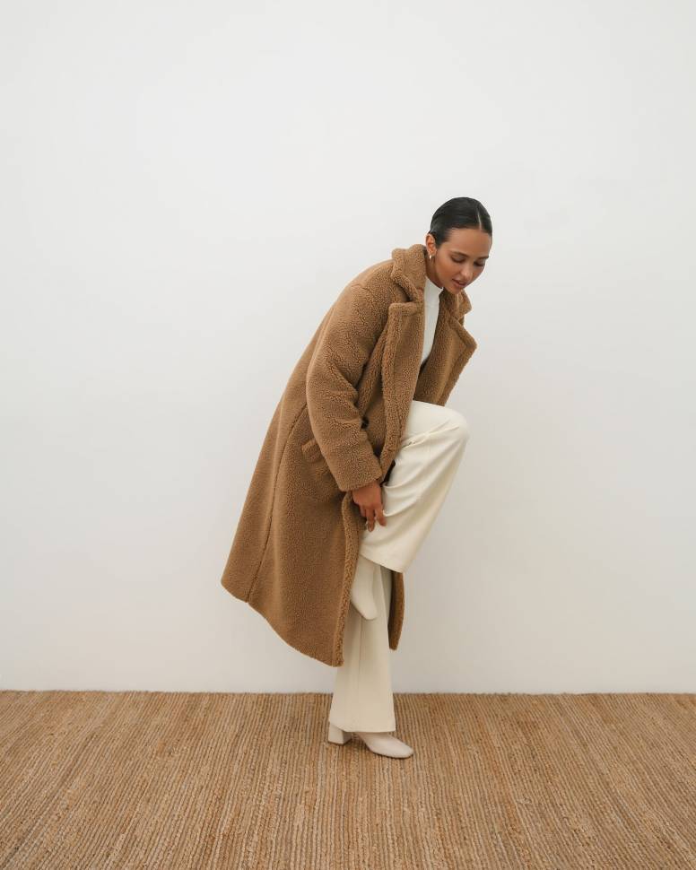 Довга шуба з еко-хутра Коричнева 