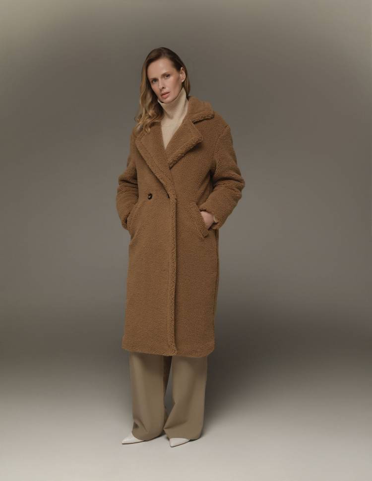 Довга шуба з еко-хутра Коричнева 