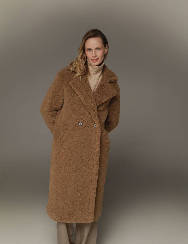 Довга шуба з еко-хутра Коричнева 