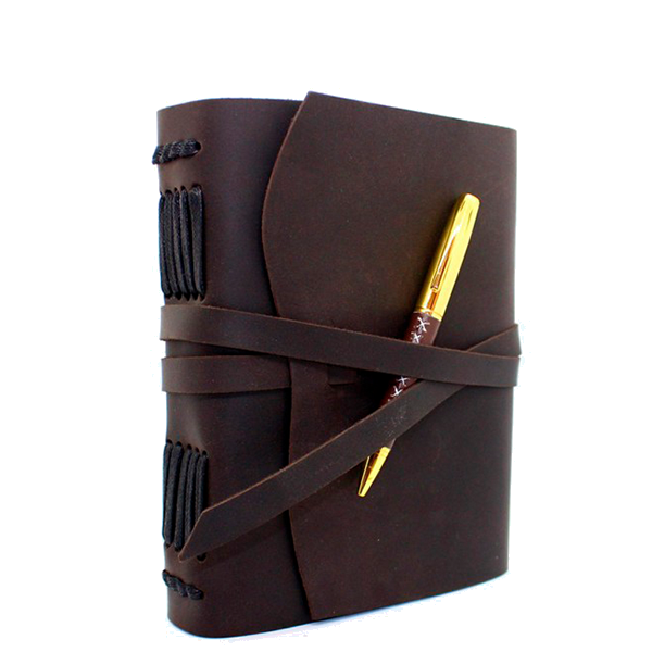 Кожаный блокнот Comfy Strap В6 Коричневый в линию + ручка