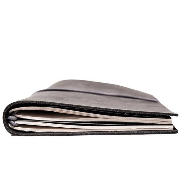 Шкіряний блокнот Автограф на гумці Сірий Матовий