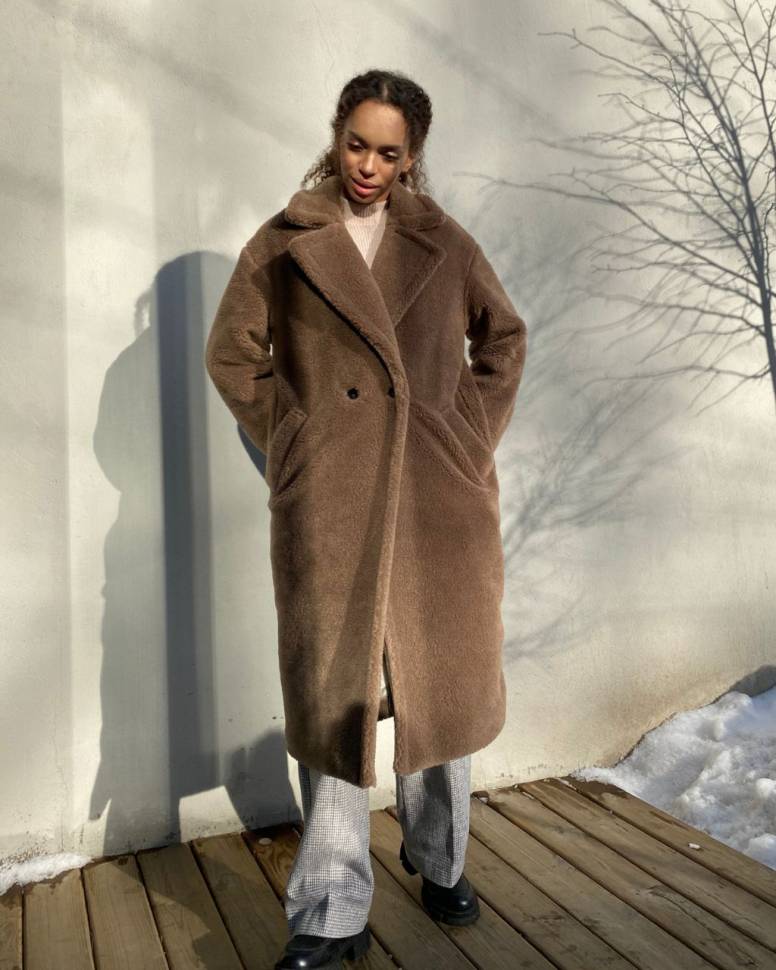 Шуба з еко-хутра Oversize Кавова