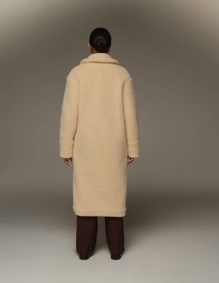 Довга шуба з еко-хутра Айворі