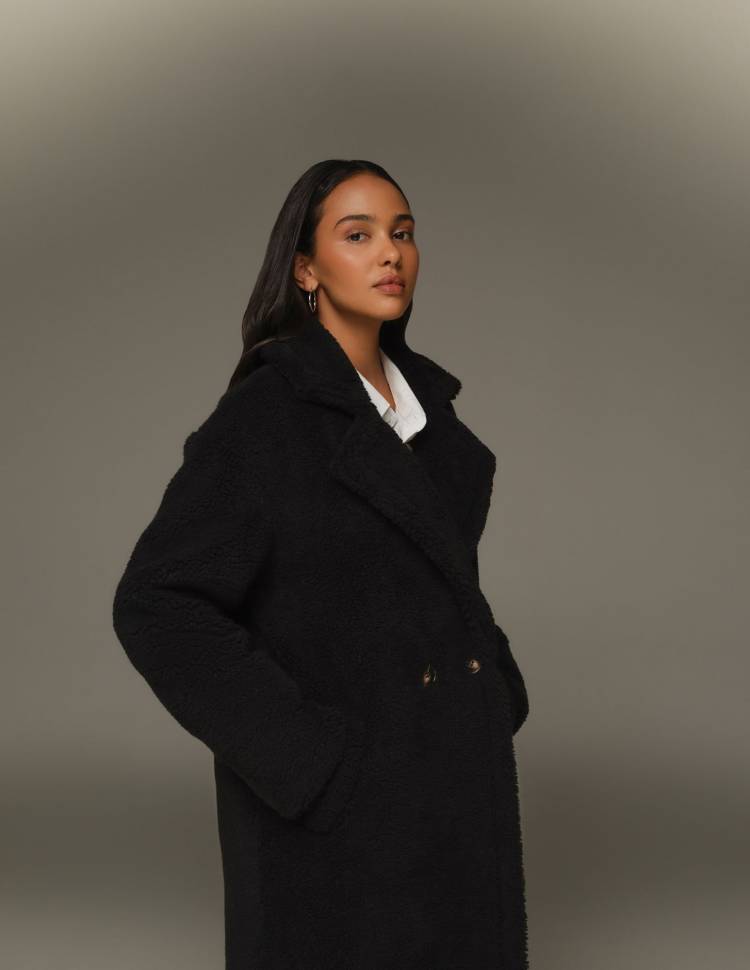 Довга шуба з еко-хутра Чорна