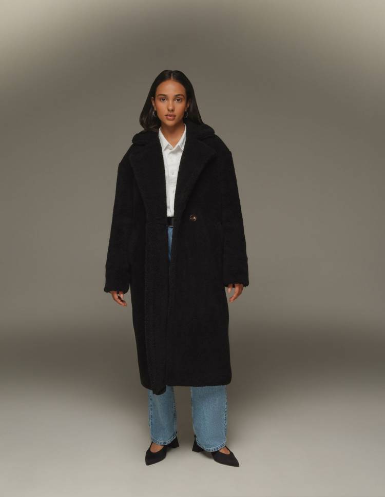 Довга шуба з еко-хутра Чорна