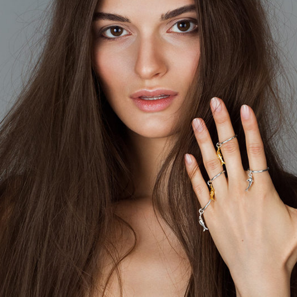 Кольцо на фалангу Yastreb Позолоченная рыбка из серебра