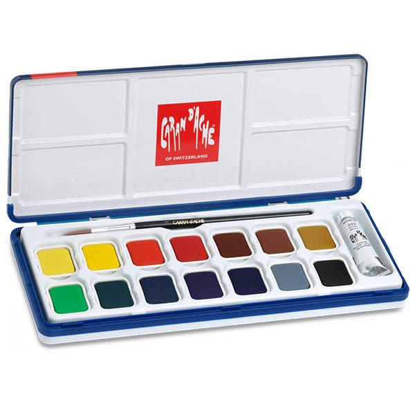 Краски Гуашь Caran d'Ache Studio 15 цветов + кисточка