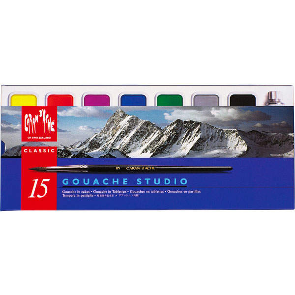 Краски Гуашь Caran d'Ache Studio 15 цветов + кисточка