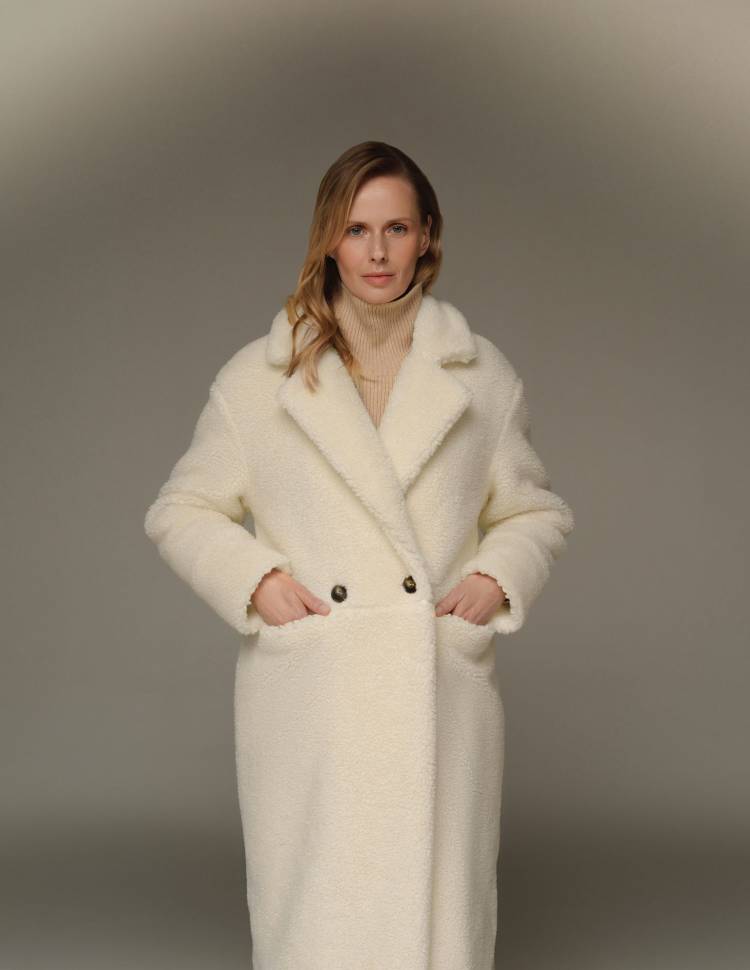 Довга шуба з еко-хутра Scarlett Молочна