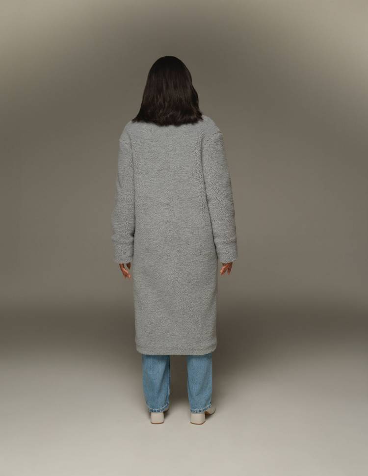 Длинная шуба из эко-меха Серая