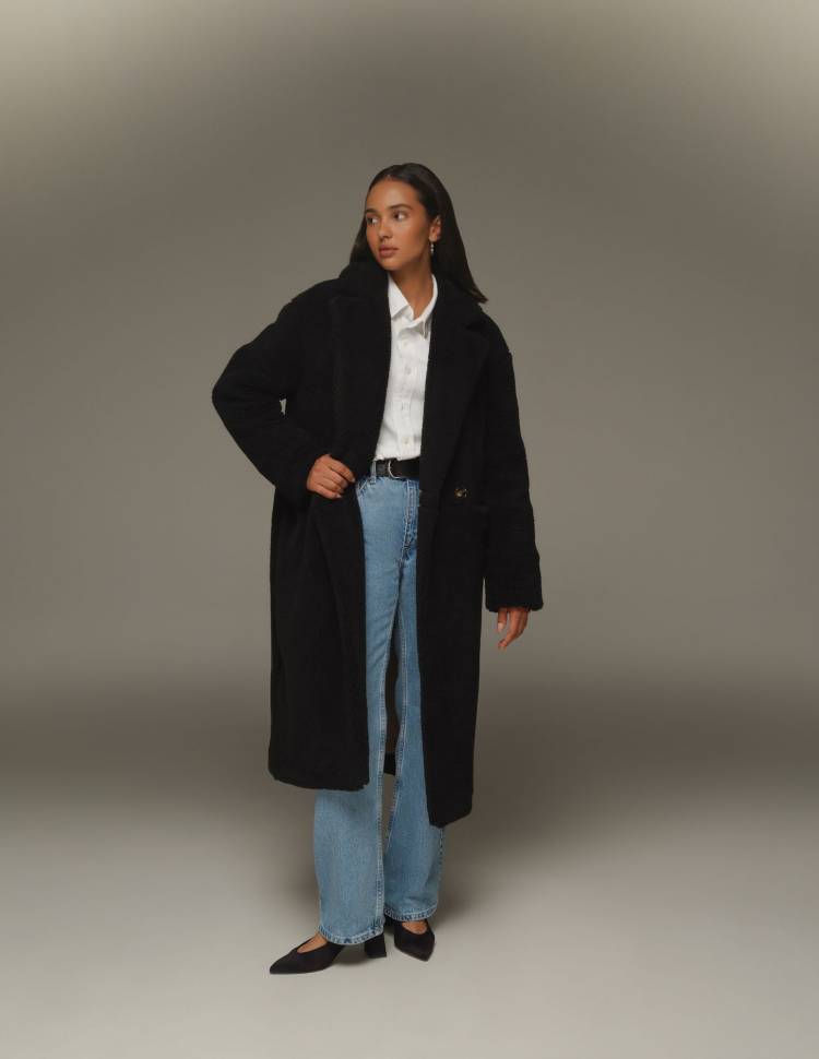 Длинная шуба из эко-меха Scarlett Черная