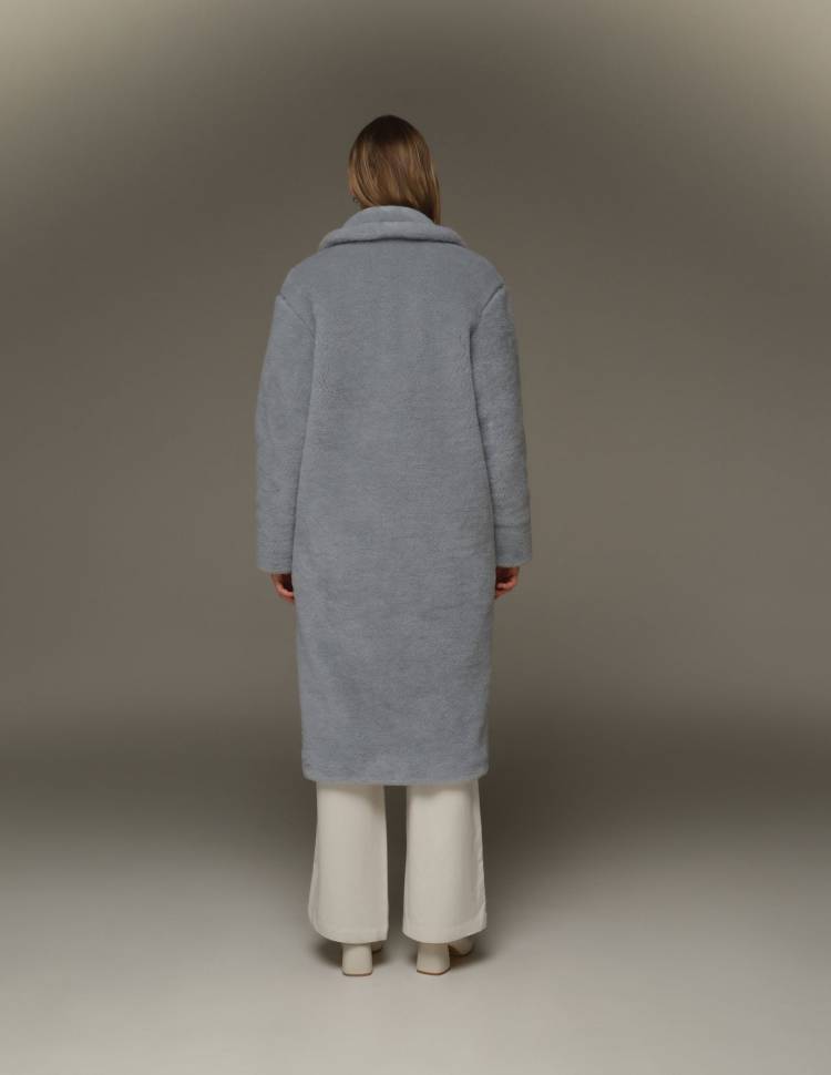 Довга шуба з еко-хутра Сіро-блакитна