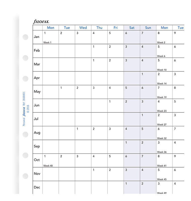 Комплект Датированных Бланков Обзор Года Горизонтальный Personal White на 2021 год