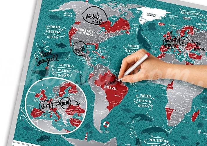 Скретч-карта світу англійською Travel Map Marine