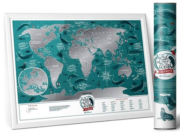 Скретч-карта світу англійською Travel Map Marine