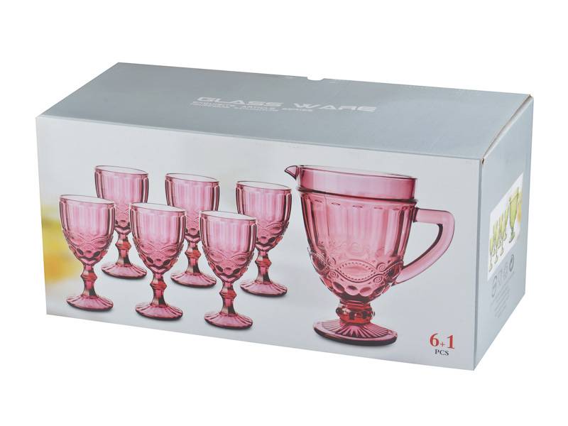 Набор 6 бокалов + кувшин 1л Винтаж Розовый