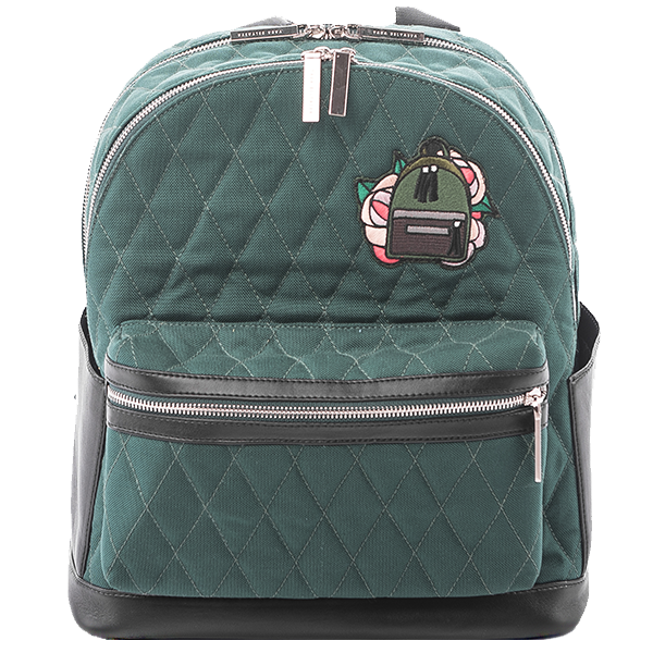 Рюкзак из экокожи и ткани School Yana Belyaeva стеганый Зеленый
