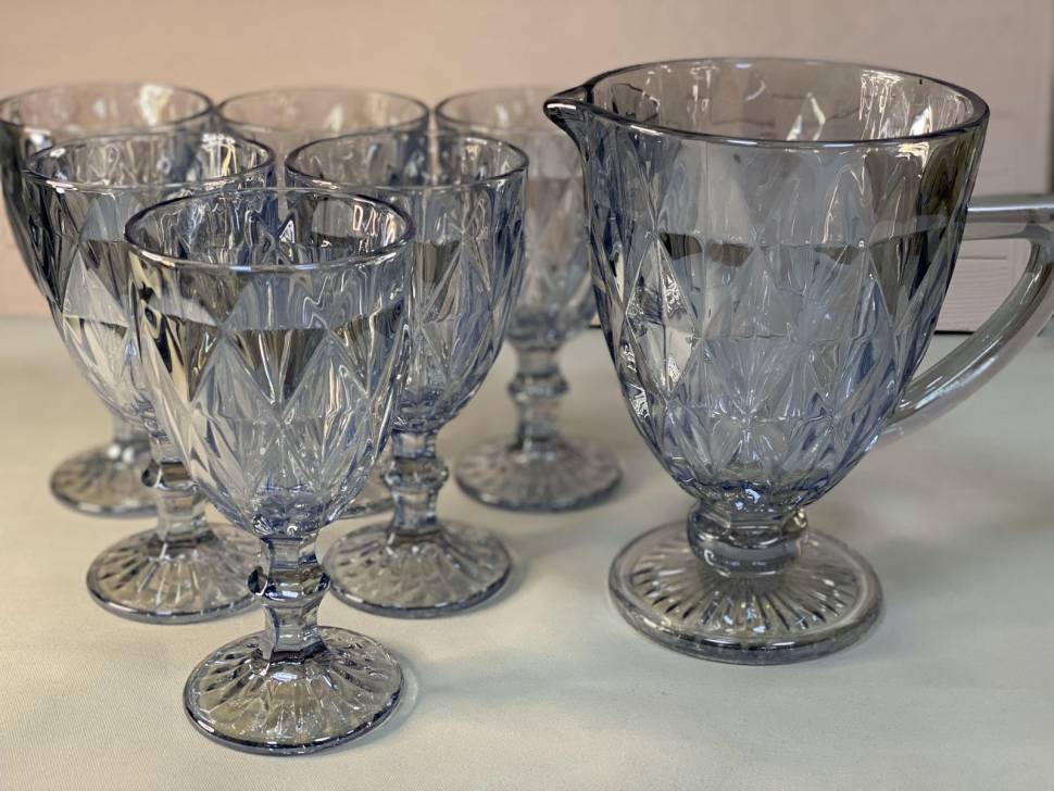 Набор 6 бокалов + кувшин 1л Зеркальный Изумруд Графит